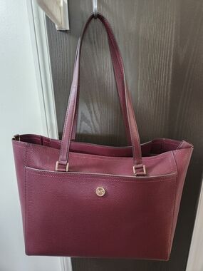 Michael Kors Burgundy Leather Tote With Shoulder Straps